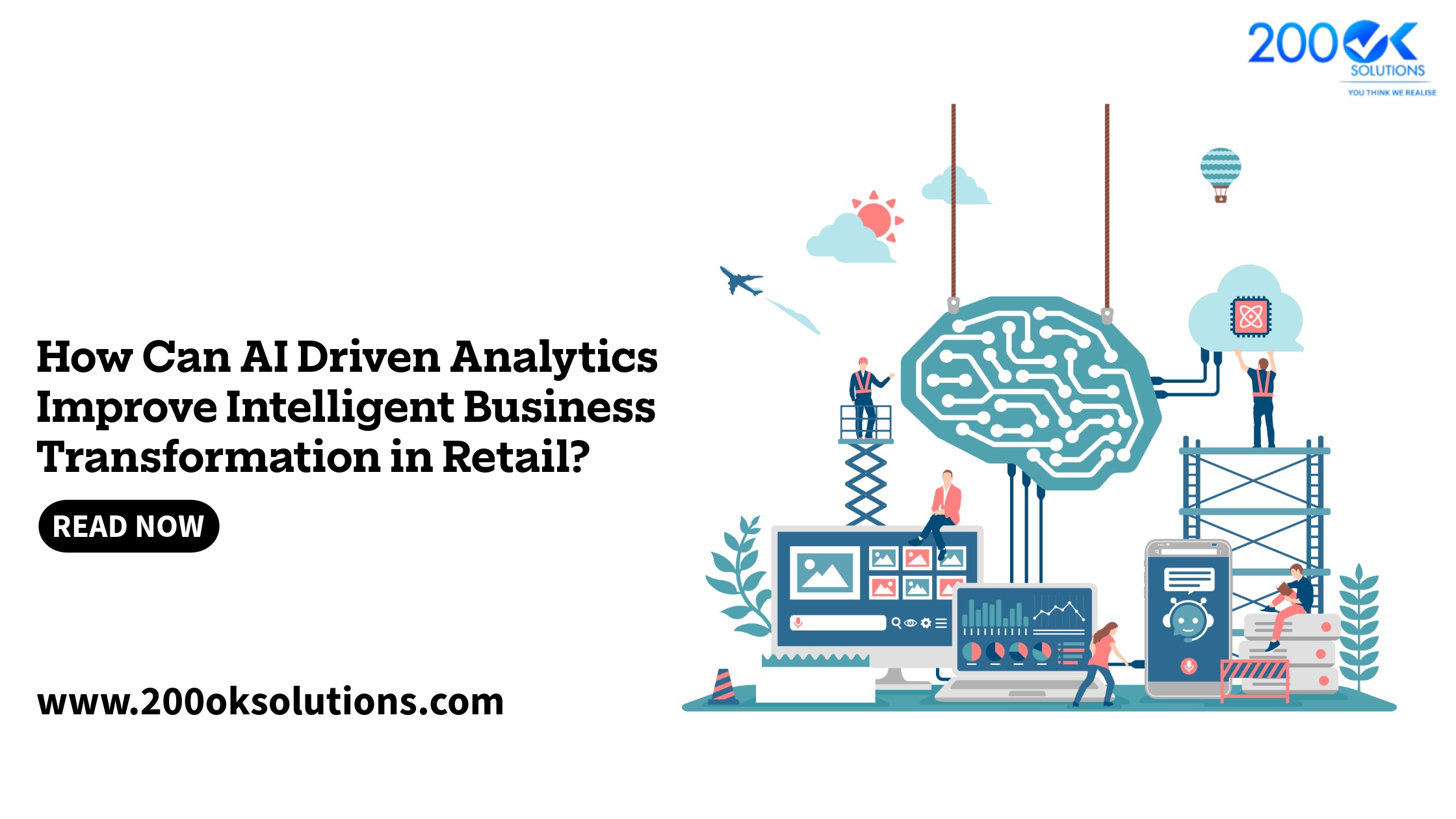 AI-driven analytics improving intelligent business transformation in retail with data dashboards, machine learning insights, and digital automation solutions