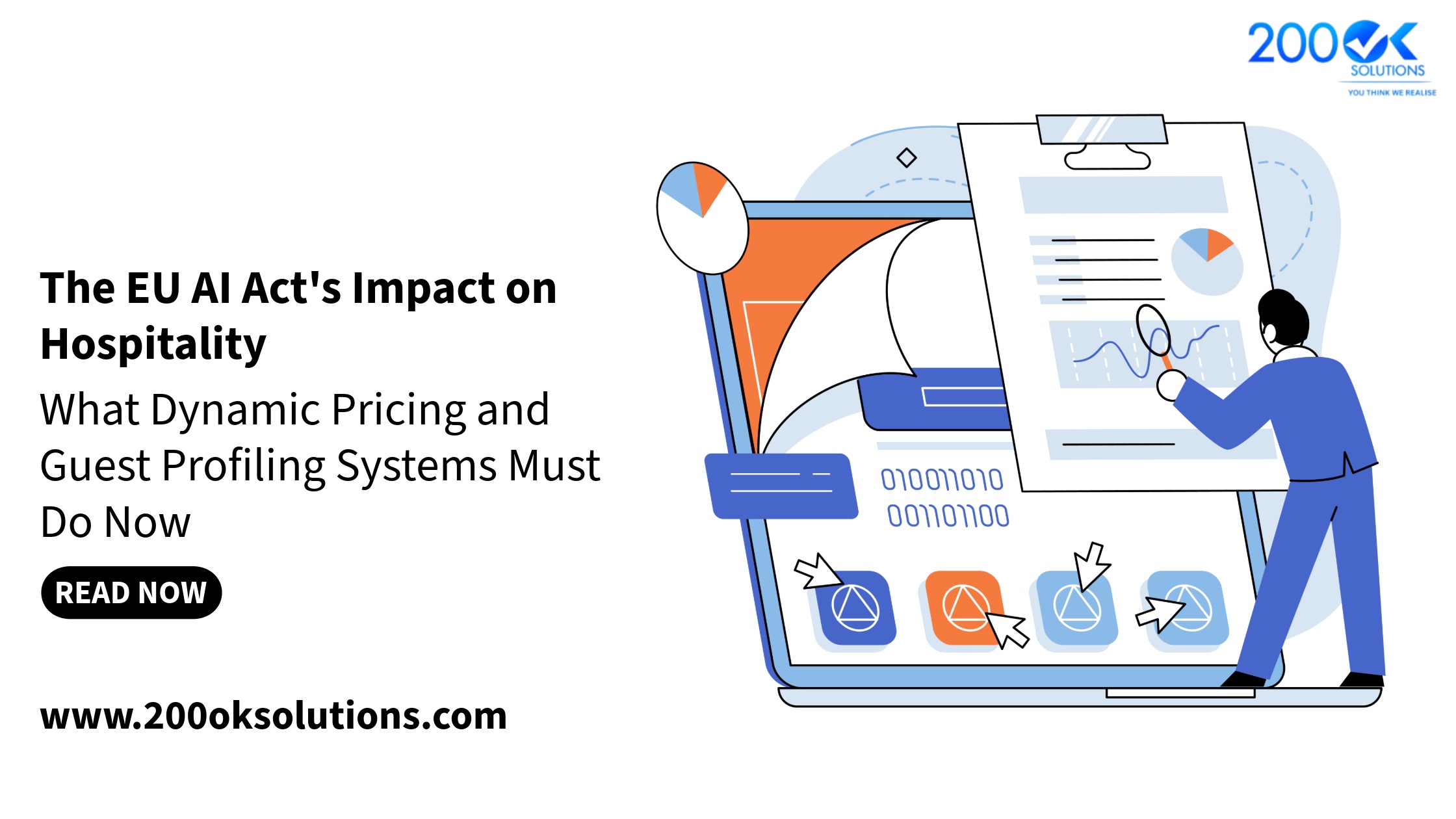 EU AI Act impact on hospitality industry – illustration showing dynamic pricing analytics, guest profiling systems, data charts, and compliance insights by 200OK Solutions.