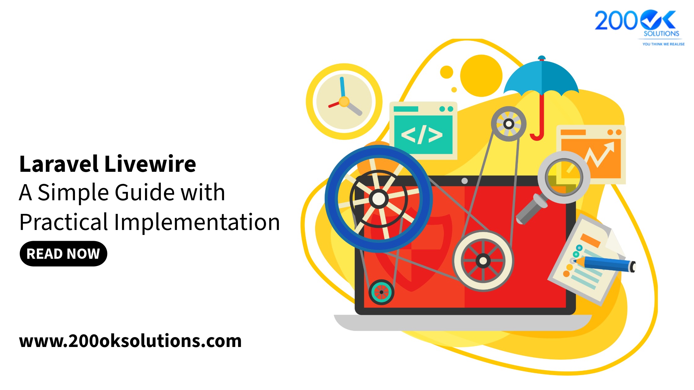 Laravel Livewire simple guide with practical implementation showing dynamic Laravel UI development without heavy JavaScript, including coding elements, dashboard interface, and real-time interaction concepts