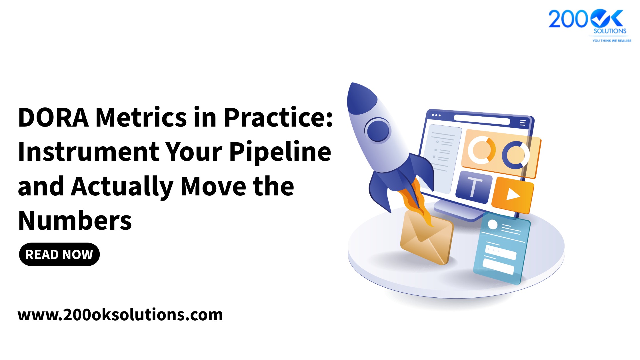 DORA Metrics in Practice guide showing CI/CD pipeline instrumentation, deployment frequency tracking, lead time measurement, MTTR monitoring, and DevOps performance dashboards for Platform Engineering teams.