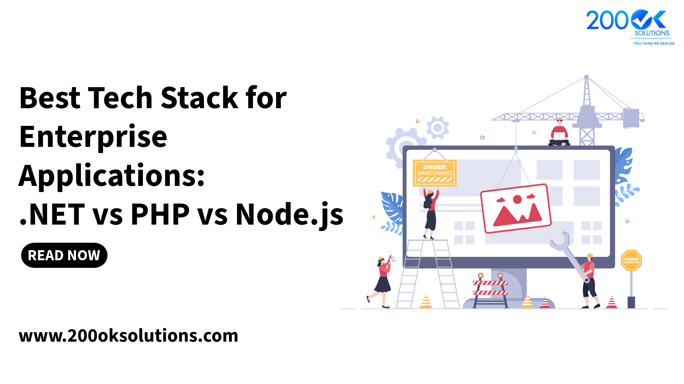 Best tech stack for enterprise applications featuring .NET vs PHP vs Node.js comparison for scalable, secure, and high-performance enterprise software development by 200OK Solutions